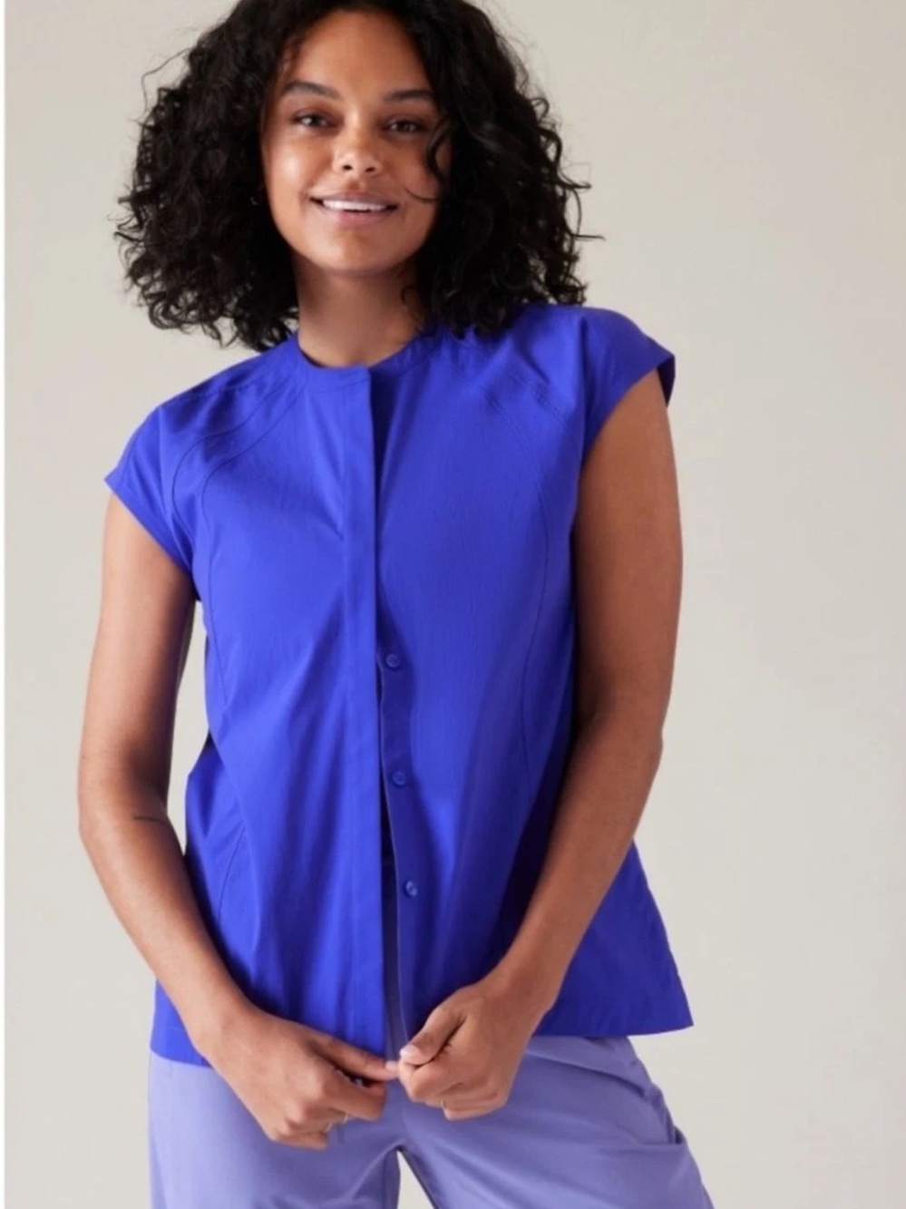 Athleta Women’s Performance Poplin Popover Top Cap Sleeve in Purple S